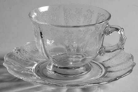 Meadow Rose Clear Footed Cup & Saucer (Baroque Shape) by Fostoria