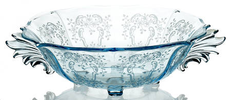 Meadow Rose Blue Handled 4-Toed Bowl (Baroque Shape)