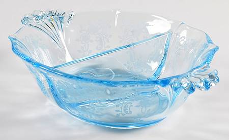 Meadow Rose Blue Divided Handled Mayonnaise Bowl (Baroque Shape)