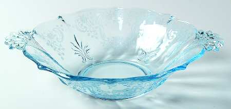 Meadow Rose Blue 10" Round Handled Bowl (Baroque Shape)