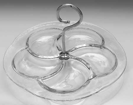 Midnight Rose 11" Round 5 Part Relish with Center Metal Handle
