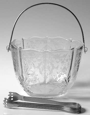 Navarre Clear Ice Bucket with Handle & Tongs (Baroque Shape)