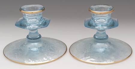 Oakwood Blue (Iridescent Brocade) Candlestick Single Light 3" (Set of 2)