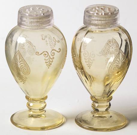 Trojan Topaz Footed Shaker Set & Glass Lids