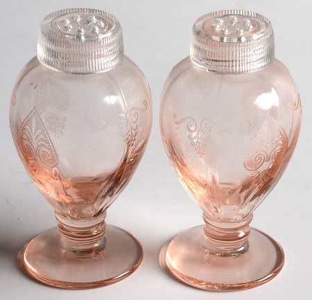 Trojan Pink (Rose) Footed Shaker Set & Glass Lids
