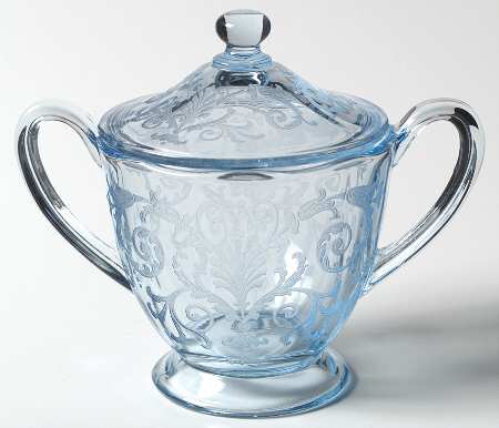 Versailles Blue (No Trim) Footed Sugar Bowl & Lid