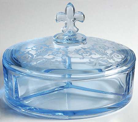Versailles Blue (No Trim) 3-Part Candy Dish with Lid