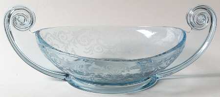 Versailles Blue (No Trim) 14" Oval Handled Bowl