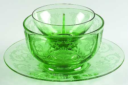 Versailles Green (No Trim) Ice Dish with Insert and Underplate - Fruit