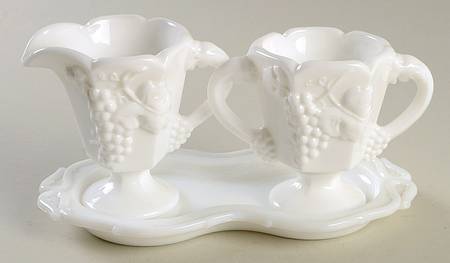 Vintage Milk Glass Creamer, Sugar and Tray Set