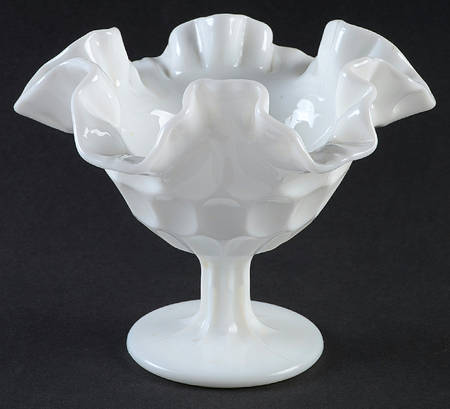Thumbprint Milkglass Round Compote (Height X Width)