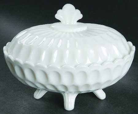 Thumbprint Milkglass Oval Candy Dish with Lid