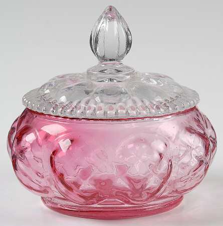 Diamond Optic Ruby (Overlay) Round Puff Box with Lid