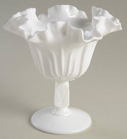 Cactus Milk Glass Footed Open Nut Dish