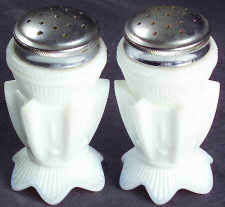 Cactus Milk Glass Footed Shaker Set & Metal Lids
