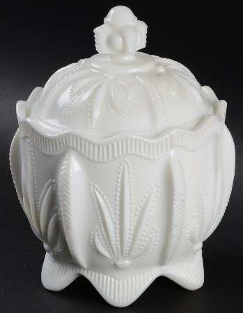 Cactus Milk Glass Sugar Bowl & Lid