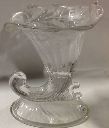 Silvertone Etch (Clear) Cornucopia/Candleholder by Fenton