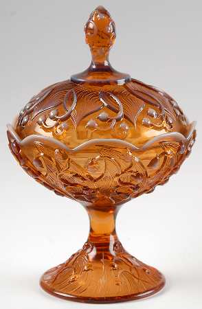 Lily of the Valley Cameo (Opalescent) Tall Footed Candy Box with Lid