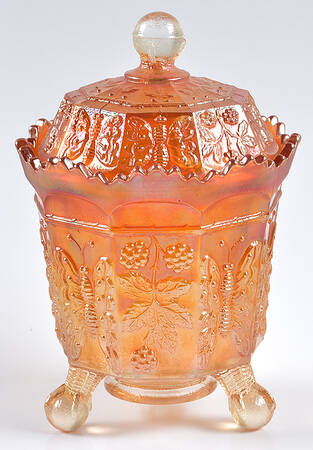 Butterfly and Berry Golden (Marigold) Footed Sugar Bowl & Lid