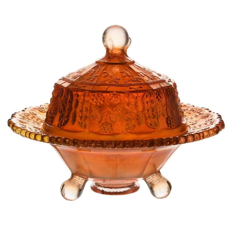Butterfly and Berry Golden (Marigold) Round Covered Butter
