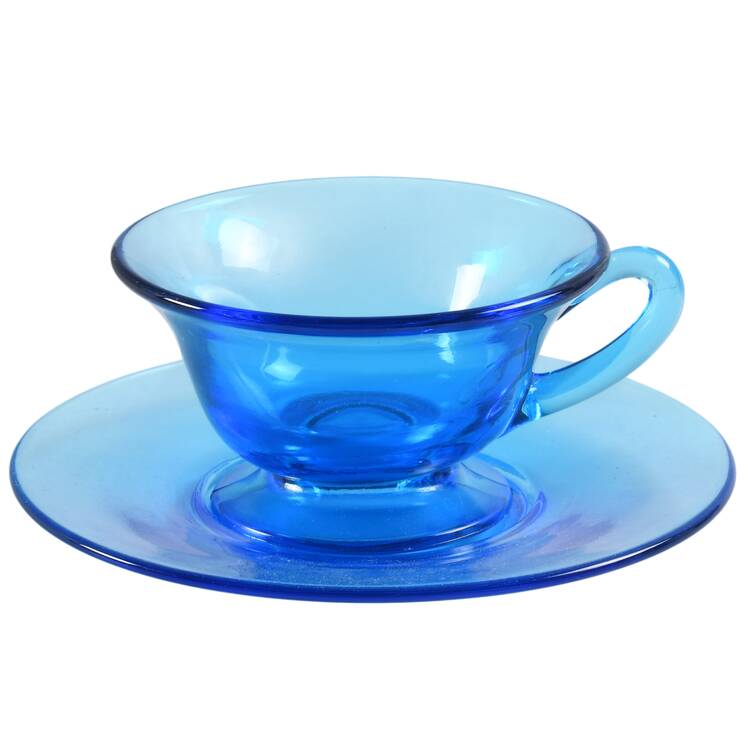 Pioneer Blue (Electric Blue) Footed Cup & Saucer Set