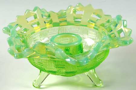 Basketweave with Open Edge-Green Opalescent Single Light Candlestick