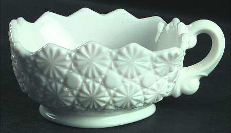 Daisy and Button Milk Glass Square Handled Nappy