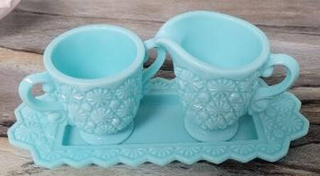Daisy and Button Aqua Creamer, Sugar and Tray Set