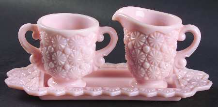 Daisy and Button Pink (Peach) Creamer, Sugar and Tray Set