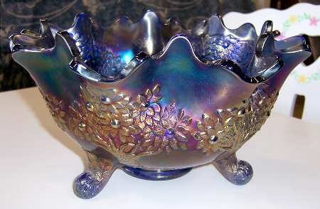 Orange Tree Blue (Carnival) Footed Orange Bowl