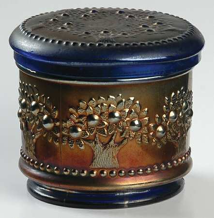 Orange Tree Blue (Carnival) Round Puff Box with Lid