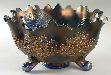 Orange Tree Blue (Carnival) 9" Footed Bowl