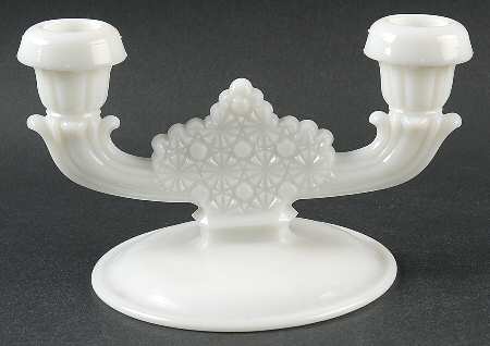 Daisy and Button Milk Glass Double Light Candlestick