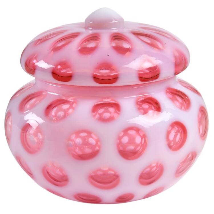 Coin Dot Cranberry (Opalescent) Candy Jar & Lid