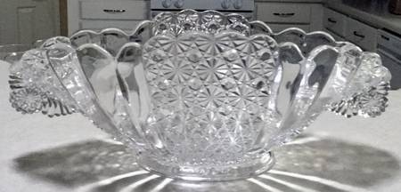 Daisy and Button Clear 9" Oval Handled Bowl