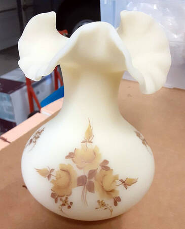 Chocolate Roses On Cameo Satin 7" Double Crimped Vase