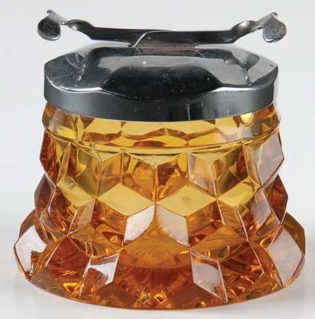 American Clear (Stem 2056) Amber Sugar Cuber and Tongs in Lid