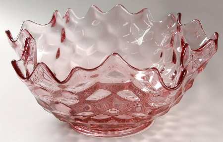 American Clear (Stem 2056) 11" Pink Round Whimsey Crimped Bowl