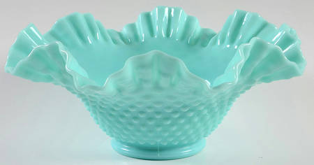 Hobnail Turquoise Crimped Bowl