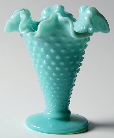 Hobnail Turquoise 4" Double Crimped Footed Vase