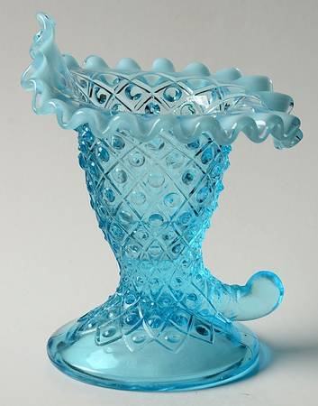 Diamond Lace Blue (Opalescent) Cornucopia Vase