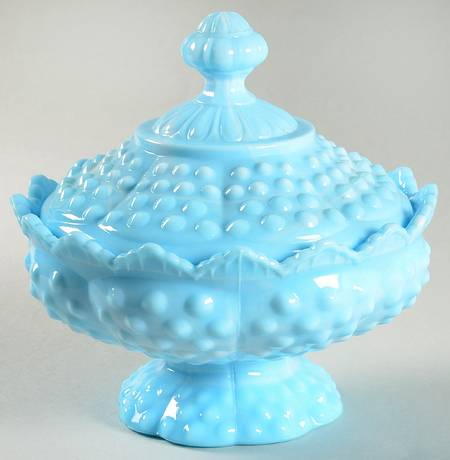 Hobnail Blue (Marble) Low Footed Candy Box & Lid