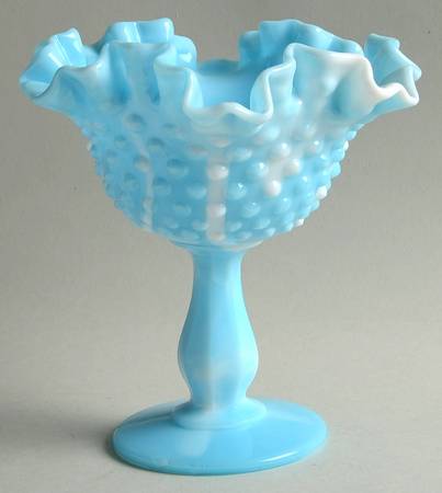 Hobnail Blue (Marble) Double Crimped Footed Compote