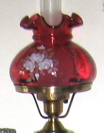 Roses On Ruby Student Lamp & Globe by Fenton