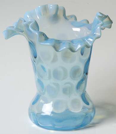 Dot Optic Blue (Opalescent) 5" Crimped Vase