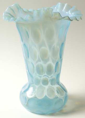 Dot Optic Blue (Opalescent) 10" Crimped Vase