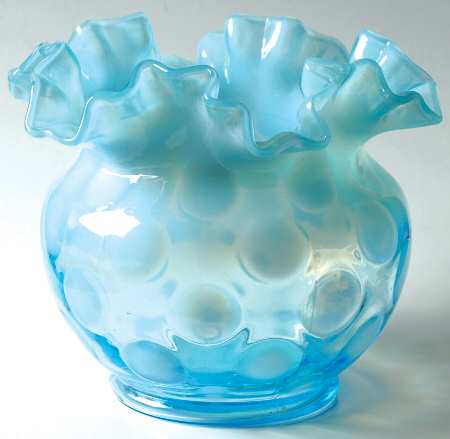 Dot Optic Blue (Opalescent) 5" Double Crimped Vase