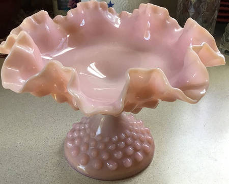 Hobnail Rose (Pastel) Round Compote (Height X Width)