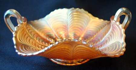 Peacock Tail Marigold (Carnival) 2 Handle Bon Bon Plate by Fenton