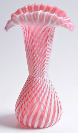 Spiral Optic Cranberry (Opalescent) 11" Flower Vase